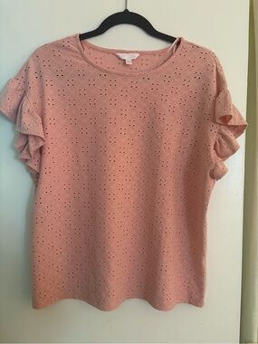 LC Lauren Conrad Pink Eyelet Ruffle Sleeve Blouse